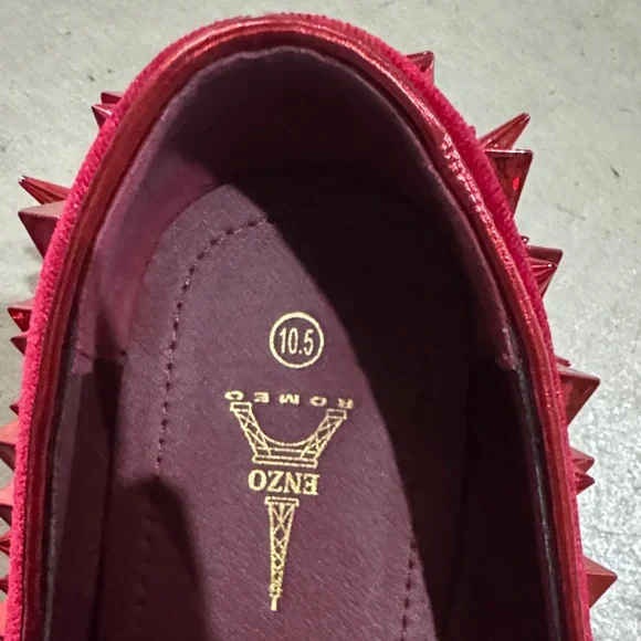 Red Spiked Loafers for Men - Picture 2 of 3